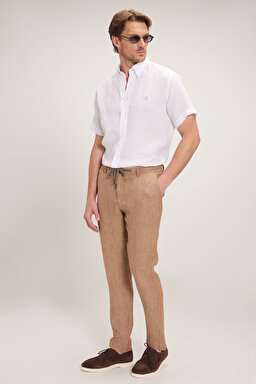 %100 Keten Cepli Jogger Pantolon - Bej (görsel 3)