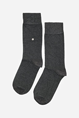 Bambu Lycra Düğmeli Düz Soket Çorap - Antrasit (görsel 2)