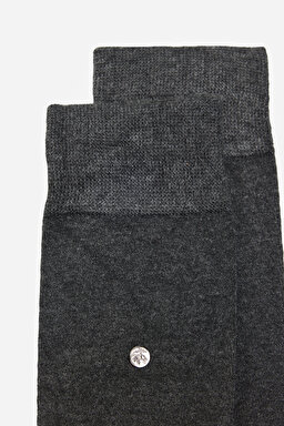 Bambu Lycra Düğmeli Düz Soket Çorap - Antrasit (görsel 3)