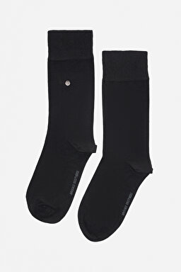 Bambu Lycra Düğmeli Düz Soket Çorap - Siyah (görsel 2)