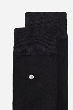 Bambu Lycra Düğmeli Düz Soket Çorap - Siyah (görsel 3)