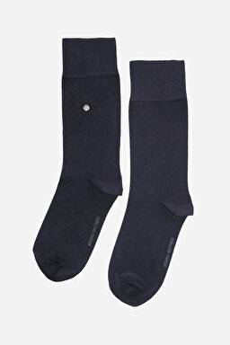 Bambu Lycra Düğmeli Düz Soket Çorap - Lacivert (görsel 2)