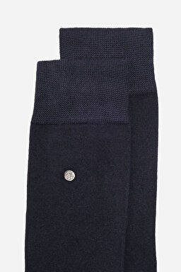 Bambu Lycra Düğmeli Düz Soket Çorap - Lacivert (görsel 3)
