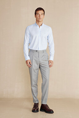 %100 Pamuk Düğmeli Yaka Slim Fit Gömlek - Açık Mavi (görsel 3)