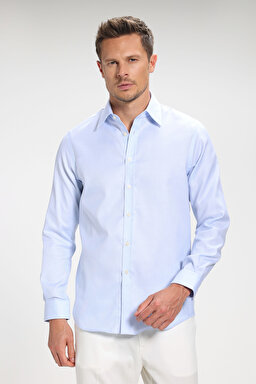 %100 Pamuk Klasik Yaka Slim Fit Gömlek - Açık Mavi