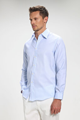 %100 Pamuk Klasik Yaka Slim Fit Gömlek - Açık Mavi (görsel 2)