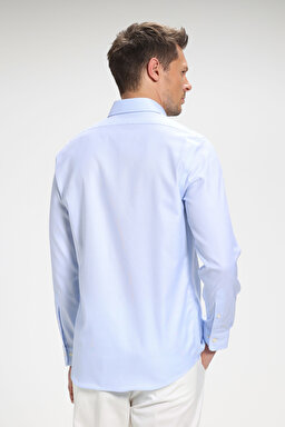 %100 Pamuk Klasik Yaka Slim Fit Gömlek - Açık Mavi (görsel 6)