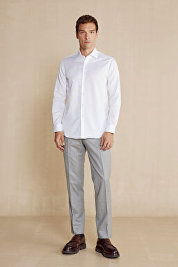 %100 Pamuk İtalyan Yaka Slim Fit Gömlek - Beyaz (görsel 3)