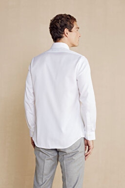 %100 Pamuk İtalyan Yaka Slim Fit Gömlek - Beyaz (görsel 5)