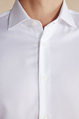%100 Pamuk İtalyan Yaka Slim Fit Gömlek - Beyaz (görsel 6)