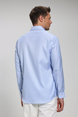%100 Pamuk Klasik Yaka Slim Fit Gömlek - Mavi (görsel 12)