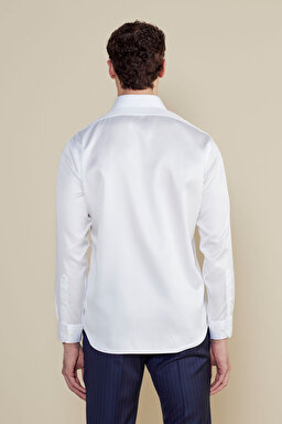 %100 Pamuk Saten İtalyan Yaka Slim Fit Gömlek - Beyaz (görsel 5)