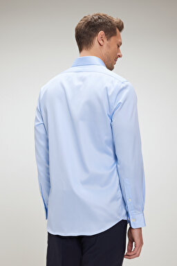 %100 Pamuk Saten İtalyan Yaka Slim Fit Gömlek - Mavi (görsel 6)