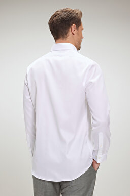 %100 Pamuk Saten İtalyan Yaka Slim Fit Gömlek - Beyaz (görsel 12)