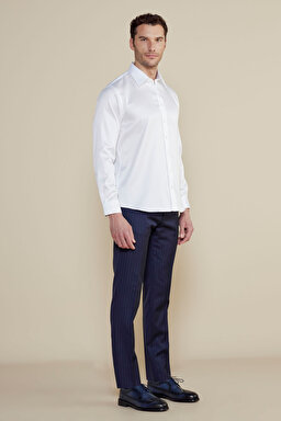 %100 Pamuk Saten İtalyan Yaka Slim Fit Gömlek - Beyaz (görsel 3)