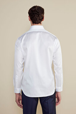 %100 Pamuk Saten İtalyan Yaka Slim Fit Gömlek - Beyaz (görsel 5)