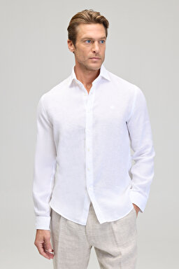 %100 Pamuk İtalyan Yaka Slim Fit Klasik Gömlek - Beyaz
