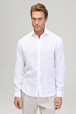%100 Pamuk İtalyan Yaka Slim Fit Klasik Gömlek - Beyaz (görsel 2)