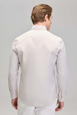 %100 Pamuk Düğmeli Yaka Slim Fit Oxford Gömlek - Bej (görsel 5)
