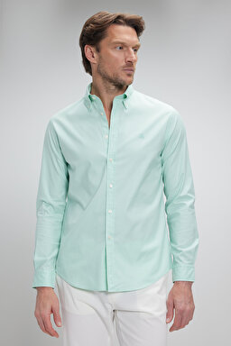 %100 Pamuk Düğmeli Yaka Slim Fit Oxford Gömlek - Mint