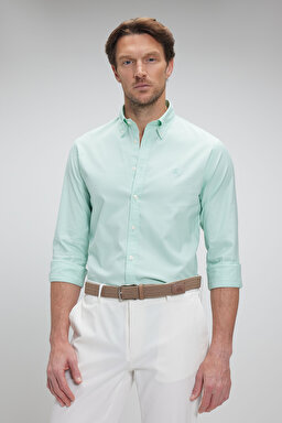%100 Pamuk Düğmeli Yaka Slim Fit Oxford Gömlek - Mint (görsel 2)