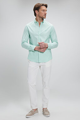 %100 Pamuk Düğmeli Yaka Slim Fit Oxford Gömlek - Mint (görsel 3)
