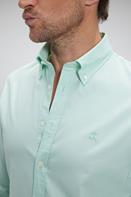 %100 Pamuk Düğmeli Yaka Slim Fit Oxford Gömlek - Mint (görsel 5)