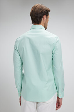 %100 Pamuk Düğmeli Yaka Slim Fit Oxford Gömlek - Mint (görsel 6)