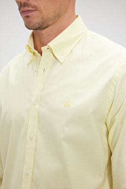 %100 Pamuk Düğmeli Yaka Slim Fit Oxford Gömlek - Sarı (görsel 6)