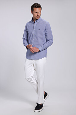 Slim Fit Pamuk Erkek Gömlek - Mavi Ekoseli (görsel 3)