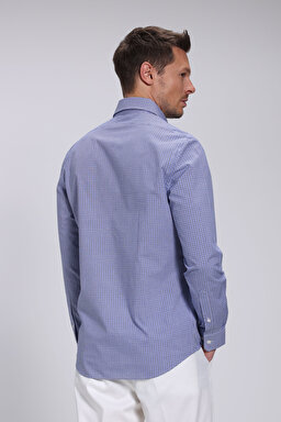 Slim Fit Pamuk Erkek Gömlek - Mavi Ekoseli (görsel 6)