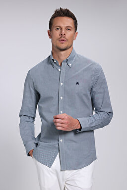 Slim Fit Pamuk Erkek Gömlek - Yeşil Ekoseli
