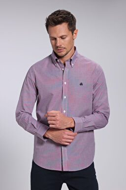 Slim Fit Pamuk Erkek Gömlek - Kırmızı Ekoseli