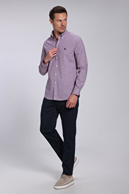 Slim Fit Pamuk Erkek Gömlek - Kırmızı Ekoseli (görsel 3)