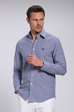 Erkek Slim Fit Klasik Yaka Gömlek - Lacivert Ekoseli (görsel 2)
