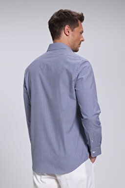 Erkek Slim Fit Klasik Yaka Gömlek - Lacivert Ekoseli (görsel 7)