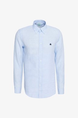 %100 Keten Düğmeli Yaka Slim Fit Gömlek - Açık Mavi