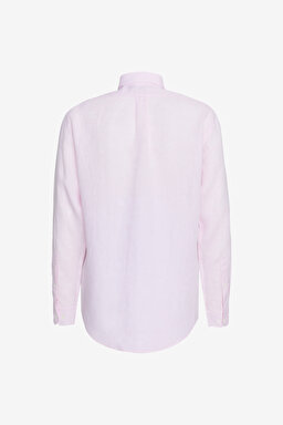 Düğmeli Yaka Regular Fit %100 Keten Cepsiz Erkek Gömlek - Pembe (görsel 7)