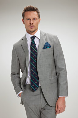 %100 Yün Mono Yaka Slim Fit Takım Elbise - Gri (görsel 2)
