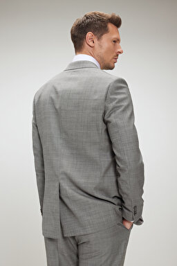 %100 Yün Mono Yaka Slim Fit Takım Elbise - Gri (görsel 5)