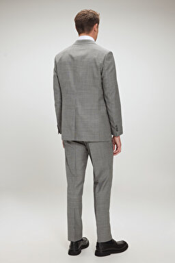%100 Yün Mono Yaka Slim Fit Takım Elbise - Gri (görsel 6)