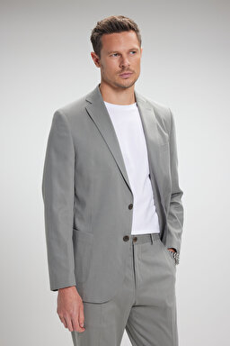 Tencel Pamuk Karışımlı Mono Yaka Slim Fit Takım Elbise - Haki (görsel 2)