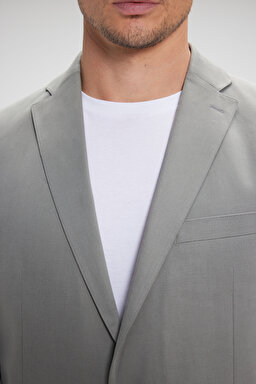Tencel Pamuk Karışımlı Mono Yaka Slim Fit Takım Elbise - Haki (görsel 4)