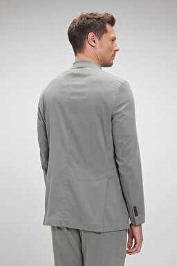 Tencel Pamuk Karışımlı Mono Yaka Slim Fit Takım Elbise - Haki (görsel 5)