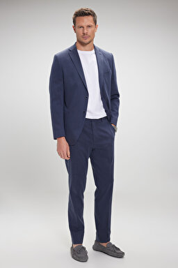 Tencel Pamuk Karışımlı Mono Yaka Slim Fit Takım Elbise - Lacivert (görsel 4)