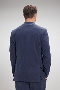 Tencel Pamuk Karışımlı Mono Yaka Slim Fit Takım Elbise - Lacivert (görsel 6)