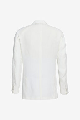 %100 Keten Sivri Yaka Slim Fit Kruvaze Takım Elbise - Kırık Beyaz (görsel 3)