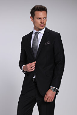 Yün Karışımlı Mono Yaka Slim Fit Takım Elbise - Siyah (görsel 2)