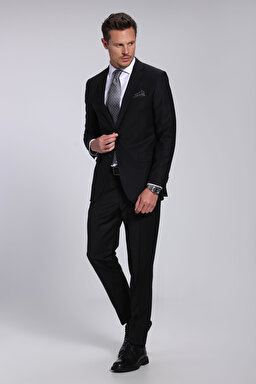 Yün Karışımlı Mono Yaka Slim Fit Takım Elbise - Siyah (görsel 3)