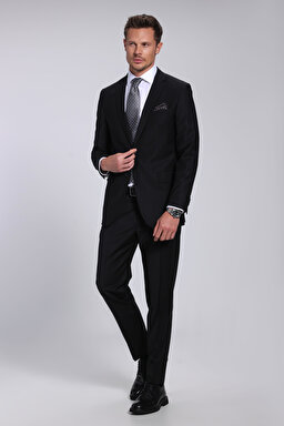 Yün Karışımlı Mono Yaka Slim Fit Takım Elbise - Siyah (görsel 4)